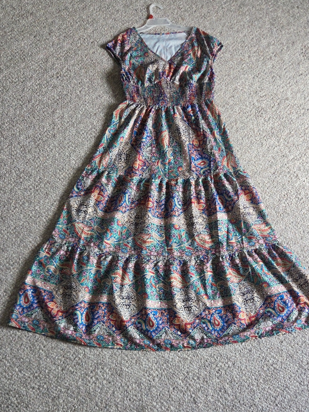 Bohemian Paisley Tiered Maxi Dress in Teal, Navy & Coral